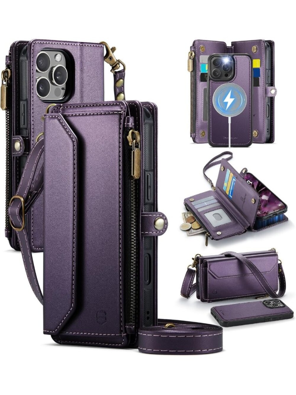 Detachable Wallet Case for iPhone 15 Pro Max - RFID Blocking, 9-Card Holder